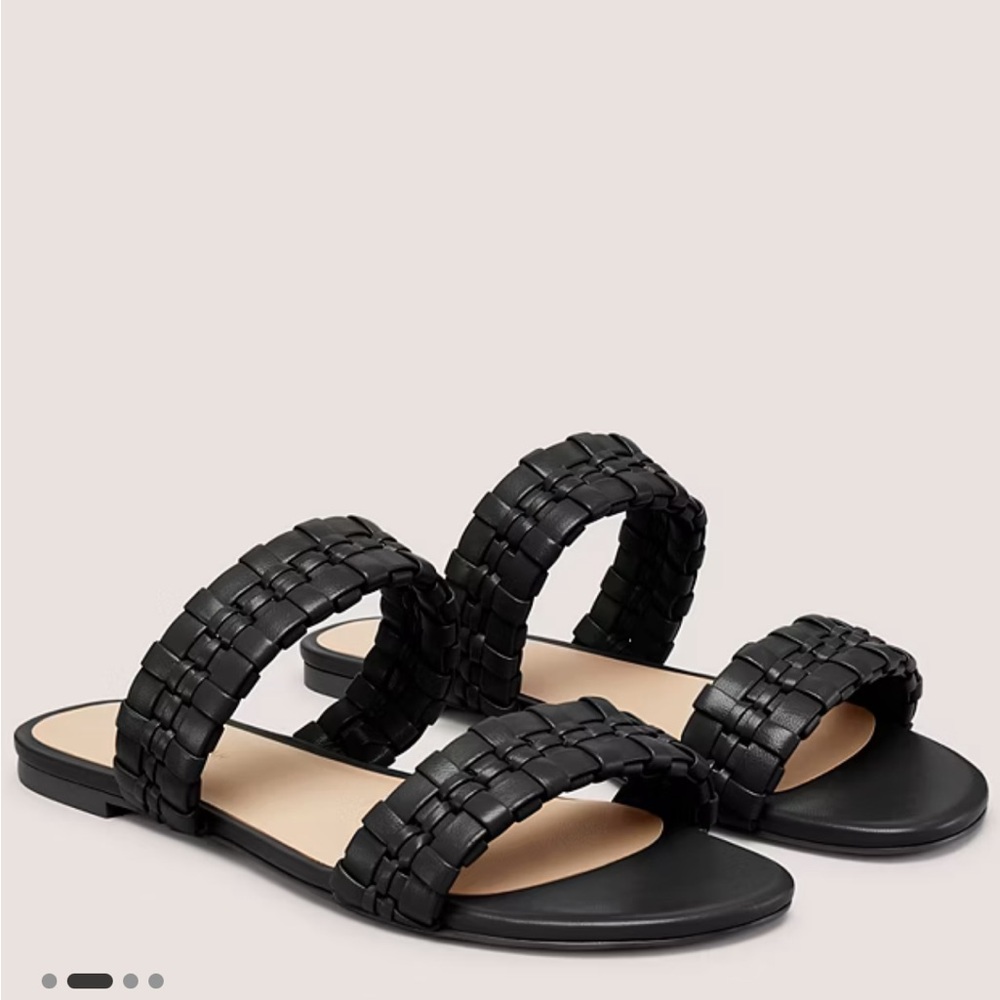 Stuart Weitzman Black Woven Double-Strap Leather Sandals